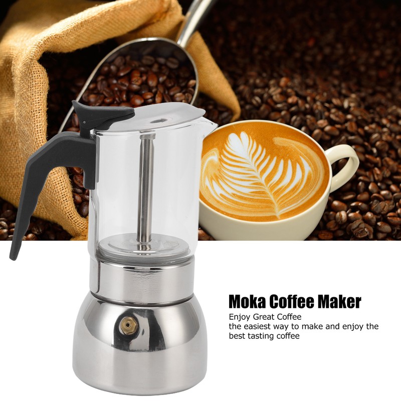 Glass Moka Pot Stainless Steel Heat Resistant Portable Classic Italian