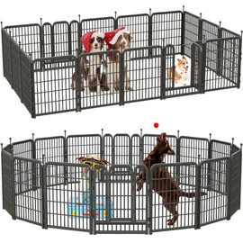 LFCREATOR Dog Playpen Outdoor/Indoor,32" Height 16 Panels Dog Fence,Dog Pen with Anti-Rust Coating for Medium/Small Dogs, Puppy, Portable Pet Playpen for Yard, RV, Camping