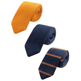 WANYING Men's 7 cm Slim Knitted Tie Sets 2.75 Inch Knitted Narrow Tie Retro Sporty Casual Office Basic for Gentleman, 3 x dark blue, orange, orange-brown