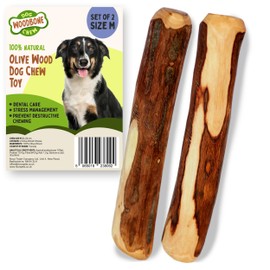 Woodbone Olive Wood Dog Chew Toy for Medium Dogs - Dogwood Branch Chewing Stick - Set of 2 Size M