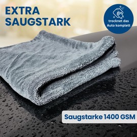 Ivality® Absorbent Car Drying Cloth Set 80 x 50 + 40 x 40 cm with 1400 GSM Twisted Microfibre Cloth - Drying Cloth for Motorcycle & Car Care - Lint-Free & Paint-Gentle Microfibre Cleaning