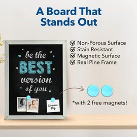 Besso Small Chalkboard Signs with Stand – Deep Black, Slate Chalk-Board 11x14 | Magnetic, Non-Porous Surface with Rustic Pine Wood Frame | Tabletop Chalkboard Sign for Wedding (White Washed)