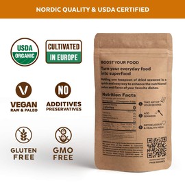 Organic Kombu Flakes - 1oz. Young Pure Seaweed Grown in North Atlantic. USDA Certified and Freeze-Dried Premium Quality. Soft Texture & Mild Taste. 140 Servings