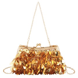 MilyaDE Women's Clutch Flowers Elegant Bridal Bag Wedding Party Dress Bag Evening Bag Handbag with Chain Kiss Lock, D-sequins gold