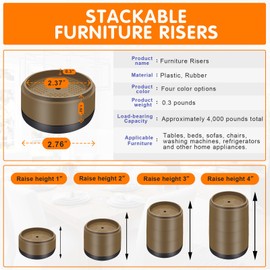 Furniture Risers Bed Risers Heavy Duty 1 inch, 2 inch, 3 inch, 4 inch Round Adjustable Bed Lifts Riser for Desk Legs Table Couch Sofa Chair Refrigerator Washing Machine (1+1+1 Inch, Brown, 4 Pack )