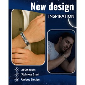 RainSo Men's Stainless Steel Magnetic Bracelet, Scorpion clamp three rows of magnetic irregular silk pattern, Comes with Free Link Removal Tool and Jewelry Gift Box (Silver and Green)