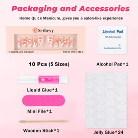 Sethexy Long Coffin Handmade Press On Nails Colour Gradient Pink False Nails with Design Acrylic Shiny False Nails Salon Nail for Women and Girls 10 Pieces (Pink1)