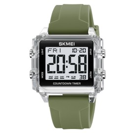 Gosasa Square Men's Women's Digital Watch Big Numbers Dial Waterproof LED Watches for Student Teens (A Green)