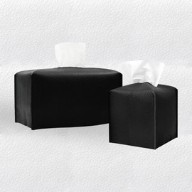 LEOEZYA Pack of 2 Tissue Box, Black, Waterproof Tissue Box Made of PU Leather, Cosmetic Tissues Box with Dispenser, Square Tissue Box for Home, Hotel, Dining Room, Car, Office, Bathroom