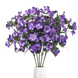 INSPRING Artificial Hibiscus Flower Branches, 5 Pcs 30" Long Stem Faux Silk Flowers for Tall Vase, Fake Plant Flower for Indoor Home Wedding Party Centerpiece Spring Decoration, Darkpurple