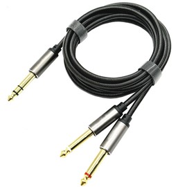 Audiowave 1/4 inch TRS Stereo Y Splitter Insert Cable, Gold Plated - 6.35mm to Dual 6.35mm TS Male Mono Breakout Cable, Audio Cord 1M