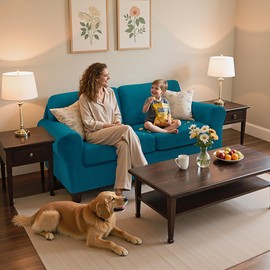 SUBRTEX 5 Pieces Stretch Sofa Slipcover Sets Couch Cover Sets Backrest Cushion Covers Furniture Protector Collection Set for Oversize Sofa Loveseat Chair Slip Covers(Medium, Teal)