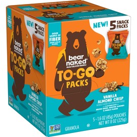Bear Naked Granola Cereal, Whole Grain Granola, Breakfast Snacks, To Go Packs, Vanilla Almond Crisp, 8oz Box (5 Pouches)