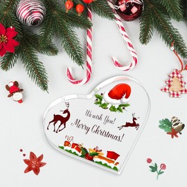 Christmas Decorations Heart Shaped Acrylic Plaque Decor With Jumping Elk And Santa Hat Farmhouse Christmas Sign Festive Tabletop Display for Office Classroom Desk Bookshelf Nightstand, 4 x 4 Inch