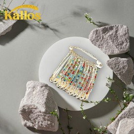 Kàllos 12-Piece Safety Pins with Multi Faux Crystal - Diamond stones Designer Safety Pins for Sarees, Clothing, and Crafts (silver-multi)