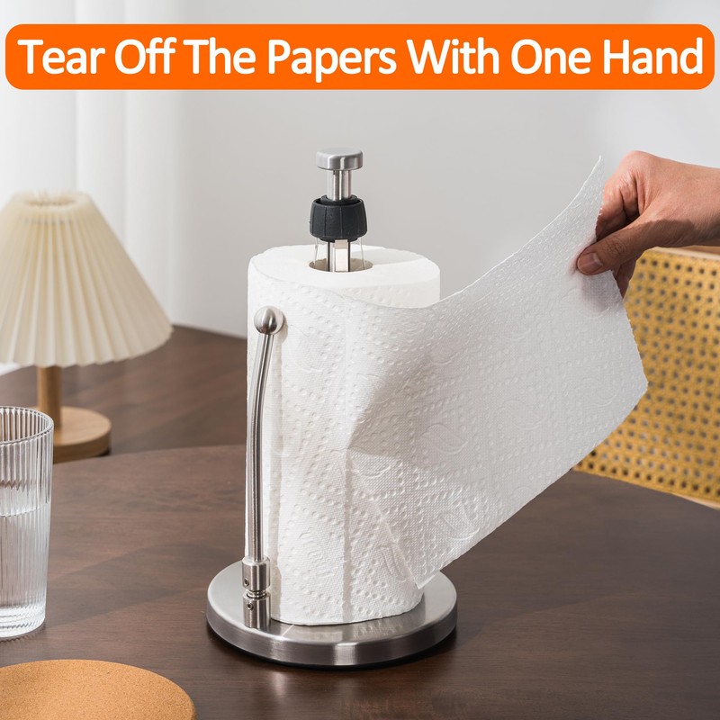 Leadfun Paper Towel Holder Countertop, Stainless Steel, One-Handed Tear, Weighted