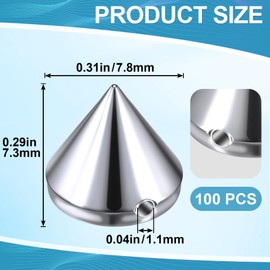 Winsyison 100pcs Bullet Spike Cone Studs, ABS Flat Back Punk Spikes, Bullet Shaped Rivets Beads for Leather Coats Denim Jackets Shoes Belt Hat Bag Necklace Bracelet Guitar DIY Crafts- Silver