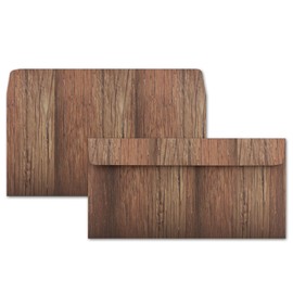 Pack of 25 Designer Envelopes in Natural Wood Look DIN Long 11 x 22 cm Brown Peel and Seal