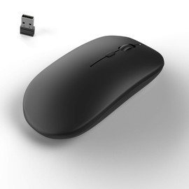 Lacerto® | Kabellose wiederaufladbare Maus, 2.4G Wireless + Bluetooth 5.0 | für Computer, Tablet, Laptop, Smartphone | Stabile Verbindung, leises Klicken, 800/1200/1600 DPI | Farbe: Schwarz