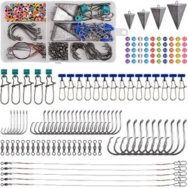 135pcs Surf Fishing Fish Finder Rig Saltwater Fishing Surf Rigs Live Bait Rigs Fishing Kit Tackle Box Include Pyramid Sinker Weights Sinker Slider Fishing Hooks Leaders Swivels Beads Fishing Equipment