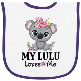 inktastic Lulu Loves Me Granddaughter Koala Baby Terry Cloth Bib White and Purple 46dba