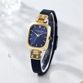 VICTORIA HYDE Dainty Women's Rectangular Watches for Women Quartz Movement with Stainless Steel or Leather Strap, blue, Dress