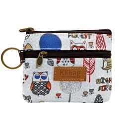 ERJUR Small Wallet for Women Men Coin Purse Change Holder Zipper Nylon Coin Purse with Keychain (Owl White)