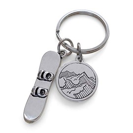 Snowboard & Mountain Charm Keychain, Snowboarder's Keychain, Graduate Gift, Encouragement Gift Keychain