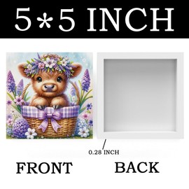 Highland Cow Bathroom Decor, Highland Cow Gifts, Highlands Cows Lovers, Hyacinth Flowers Farmhouse Western Animal Office Kitchen Bathroom Wooden Box Sign Accessories Country Housewarming 5x5 Inches
