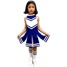 Total 2550 Little Girls' Children Kids Dress Cheerleader Cheerleading Sport School Uniform Costume Blue/White (S / 2-5)