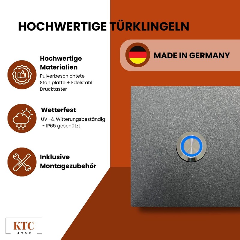 KTC-Home Premium Doorbell Iron Glimmer LED Push Button Blue -