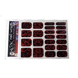 Chix Nails Designer Fingers Toes Vinyl Foils Minx Trendy Style Nail Wraps, Black With Red Lace