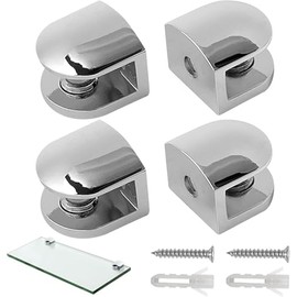 4 PCS Zinc Alloy Glass Shelf Brackets, Adjustable Wall Mounted Shelf Supports Adaptive 6-8MM Thickness Glass, Perfect for Kitchen, Bathroom, Office, Hotel, Shop (4Pcs Silver)