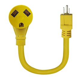 MCAMPAS 15 Amp to 30 Amp RV Dogbone Electrical Adapter with Innovative 90 Degree Bend Design and Power Grip Handle - 15 Amp Male to 30 Amp Female, 14 Inch (15M/30F