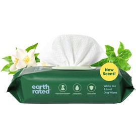 Earth Rated 3-in-1 Pet Grooming Wipes, Cleaning, Deodorizing & Hydrating for Paws, Body, and Butt, Perfect for Dogs & Cats, White Tea and Basil Scent, 100 Count