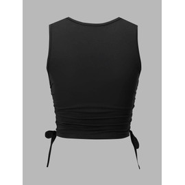 Floerns Women's Graphic Print Sleeveless Drawstring Ruched Crop Tank Top Black XL