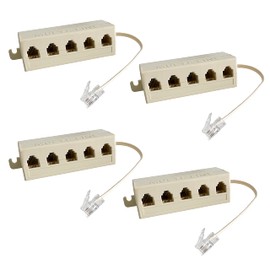 HPWFHPLF 5 Way Telephone Splitters, 4 Pack RJ11 6P4C Male to 5 Female Converter Cable for Connect Printer, Fax Machine and Multiple Landline Telephones (4, Beige)