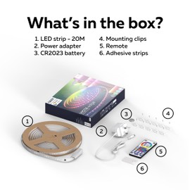 CALEX LED Strip Light, 20 Meters, RGB + CCT Individual Control, 1400 Lumens, for Indoor Use, Cool to Warm White & Colour Lighting, Music Sync, Remote Control