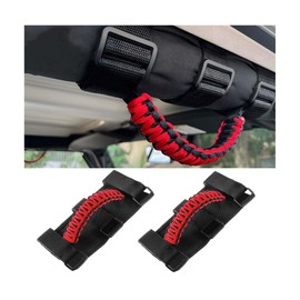 TSUGAMI Car Roll Bar Grab Handles, 2PCS UTV ATV Woven Front Rear Seat Back Hand Grips, Non Slip Auto Interior Accessories, Compatible with 1955-2023 Wrangler Gladiator Unlimited (Red)