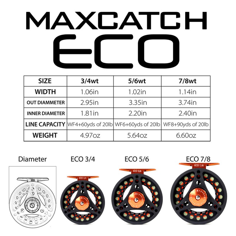 Maxcatch ECO Fly Reel Large Arbor with Diecast Aluminum Body(2/3wt