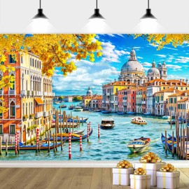 7X5ft Venice Italy Photography Backdrop Gondolas Canal in Venice Italy Landscape Photo Backdrop Romantic Italian Scenery Party Decorations Adul Birthday Wedding Photoshoot Background Props