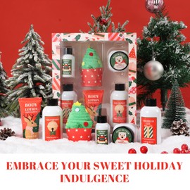 Christmas Bath and Body Gift Set for Women - Holiday Stocking Stuffers With Body Butter, Shower Gel, Lotion, Shampoo, Bubble Bath, Mini Towel - Birthday Gifts