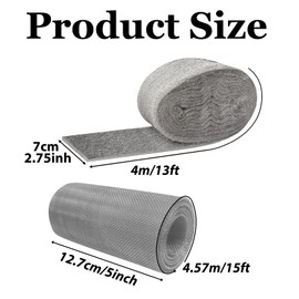 Steel Wool Mice Control - 3 Pack 2.75in x 13ft & 1 Pack Wire Mesh 5in x 15ft, Gap Filler for Pipes Home Garage Garden, DIY Kit with Gloves, Scissors and Wooden Stick