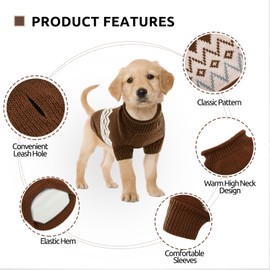 Queenmore Warm Dog Sweater, Soft Pet Knitwear, Knitted Pullover, Winter Pet Clothes for Small Medium Dogs Cats