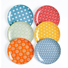 AntoKueh Dinner Plates 10.5 inch Ceramic Dessert Plate Set of 6, Large Size Porcelain Plates for Kitchen,Pizza,Pasta,Dishwasher Safe,Assorted Colorful