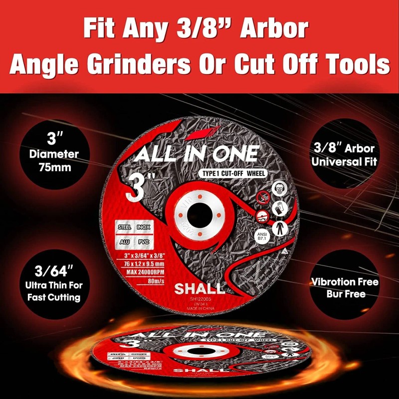 SHALL 25-Pack Cut Off Wheels 3” x 3/8” x 3/64”