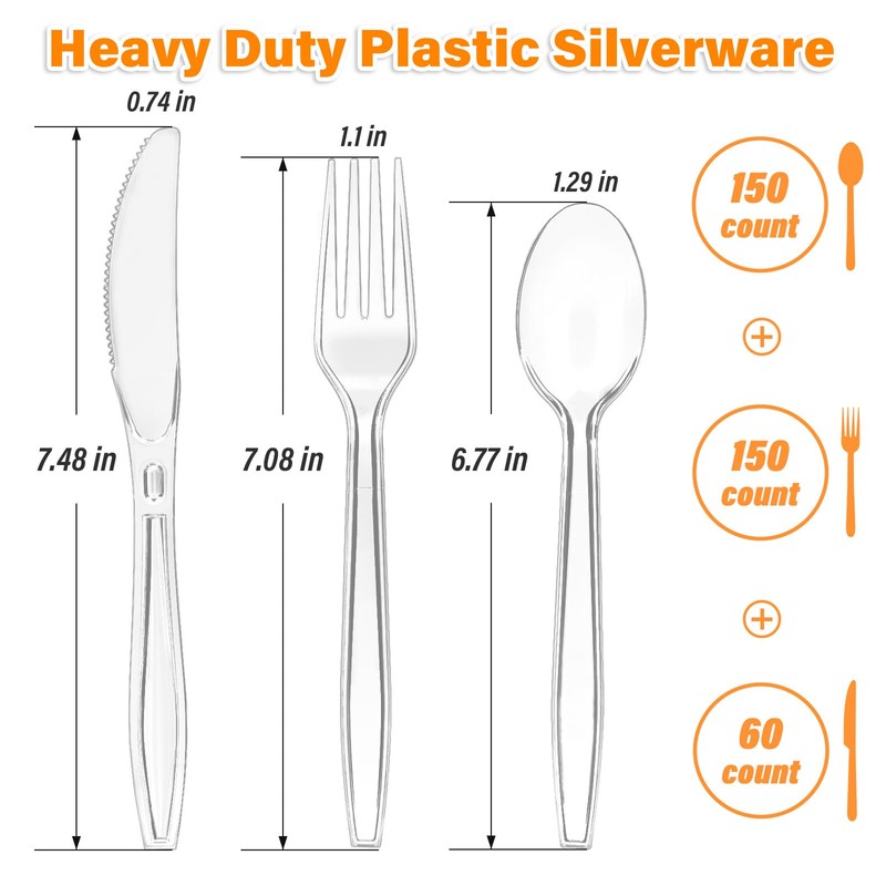 SIUQ 360 Count Heavy Duty Clear Plastic Silverware,Plastic Cutlery Set