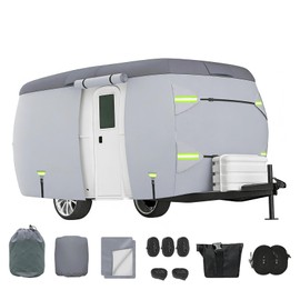 Fiberglass Travel Trailer Cover 7 Layers Breathable Waterproof Rip-Stop Camper Cover (Fits 8' to 10'-126" L x 80" W x 84" H)