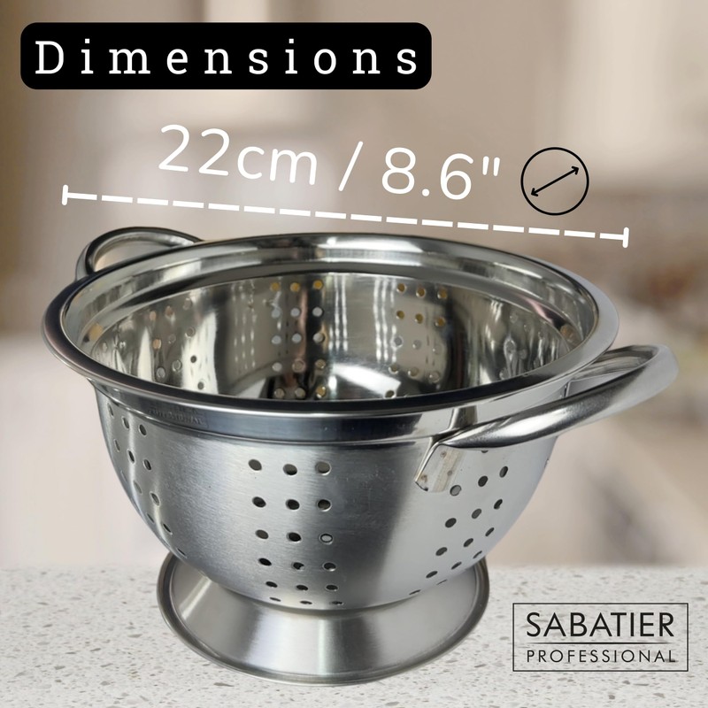 Sabatier Professional Stainless Steel Colander - Heavy-Duty, Durable & Dishwasher-Safe