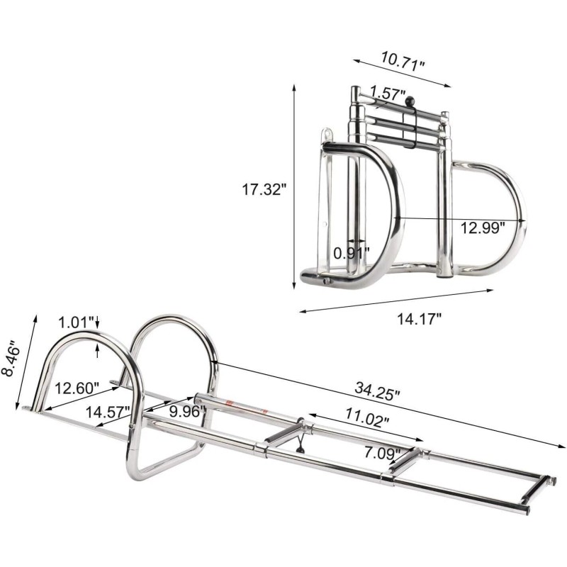 HYDDNice 3Step Pontoon Boat Ladder Stainless Steel Telescoping Inboard Ladder